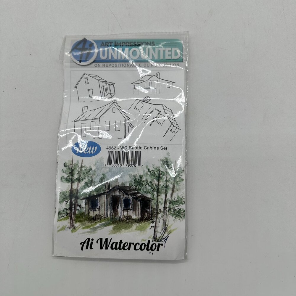 NIP New AI Art Impressions Unmounted 4962 WC Rustic Cabins Set Stamp